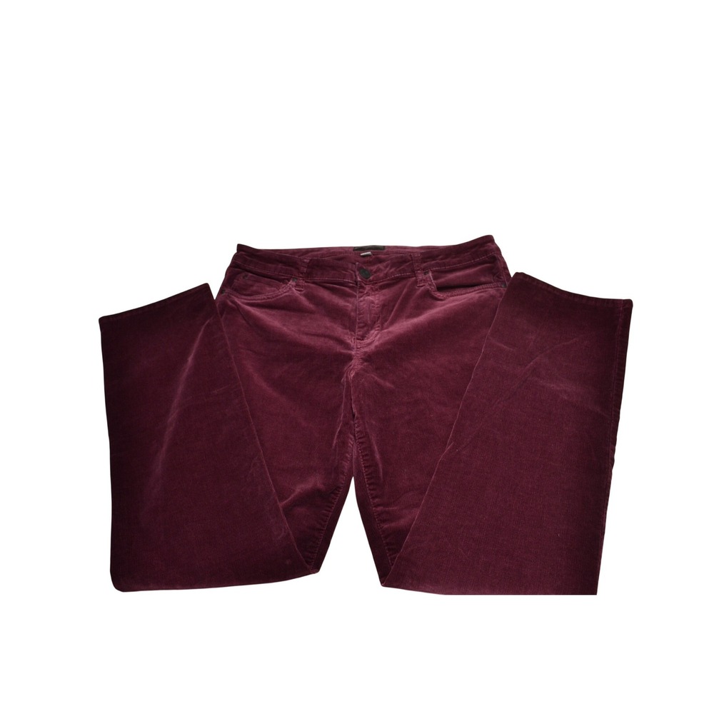Kut from the Kloth Catherine Boyfriend Corduroy Pants Burgundy Womens 12 Maroon - Picture 2 of 7